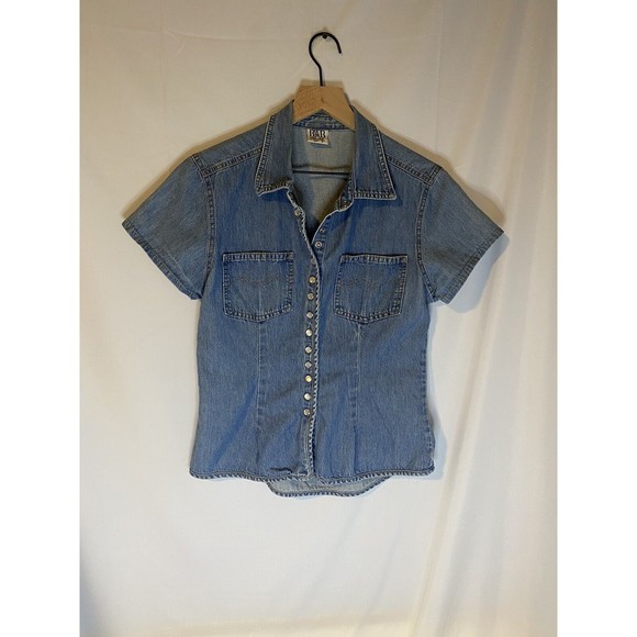 Denim Pearl Snap Button Down Shirt - Cowboy Boho - Picture 1 of 4
